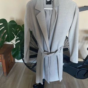 Like new grey coat with tie belt